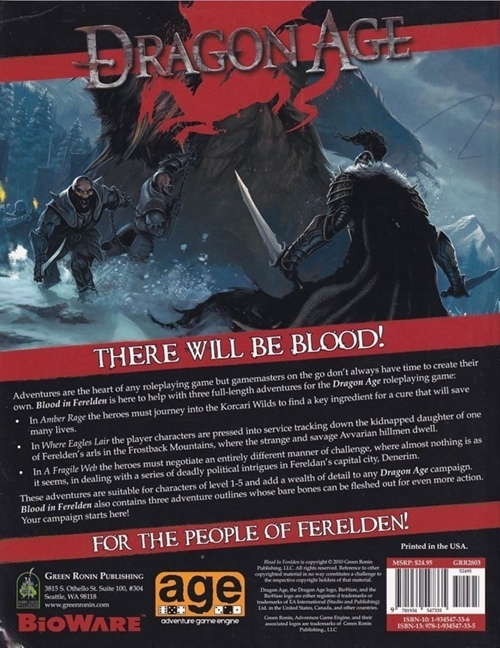 Dragon Age Roleplaying Game - Blood In Ferelden (B Grade) (Genbrug)